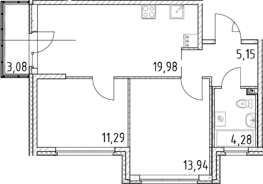 2-комнатная квартира 54.64 м², 7/23 эт., ЖК «Город Первых»